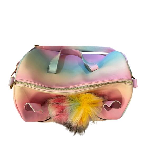 Rainbow Unicorn Tote Bag Pastel Ombre with Furry Horn & Ears Shoulder Strap - Picture 4 of 5